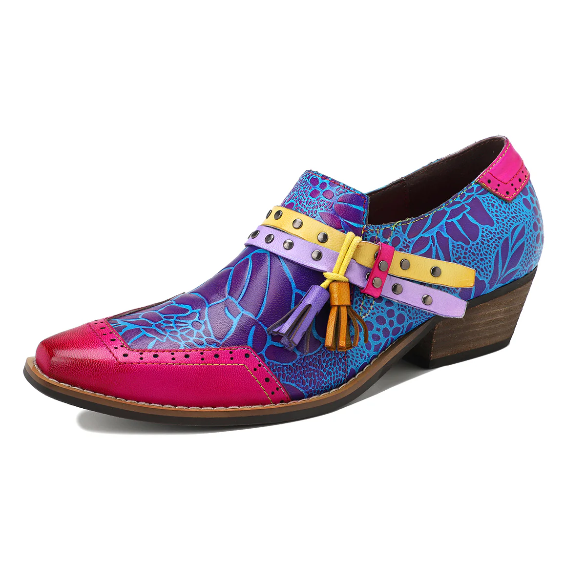 SOFFIA | Flower-Accent Genuine Leather Booties Oxford Shoes - Image 3