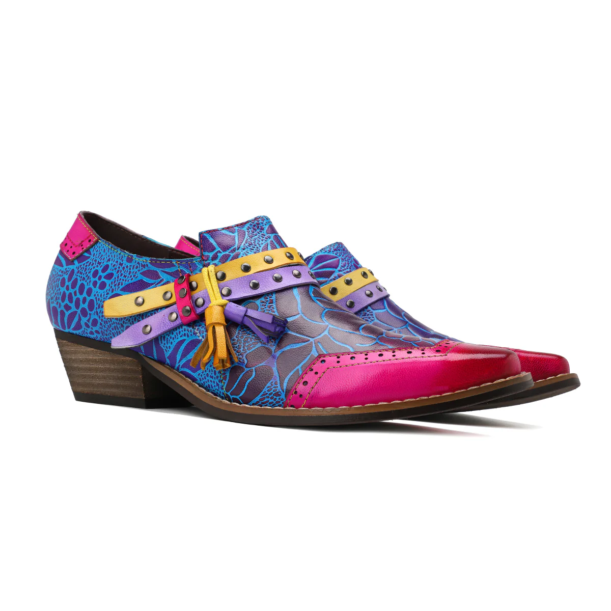 SOFFIA | Flower-Accent Genuine Leather Booties Oxford Shoes - Image 4