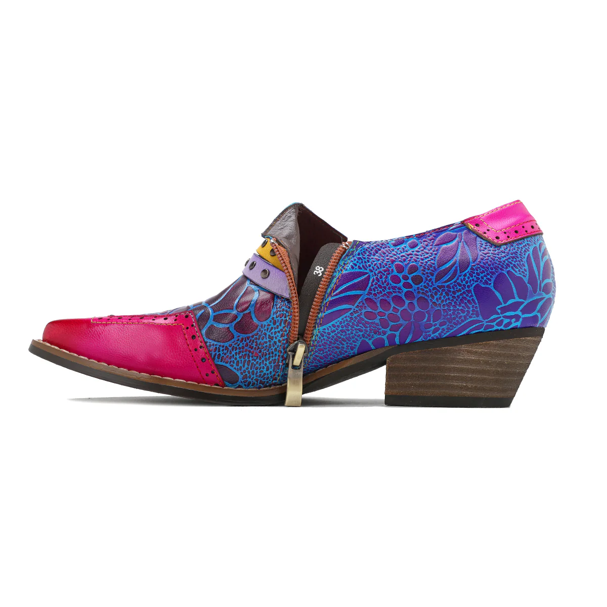 SOFFIA | Flower-Accent Genuine Leather Booties Oxford Shoes - Image 5