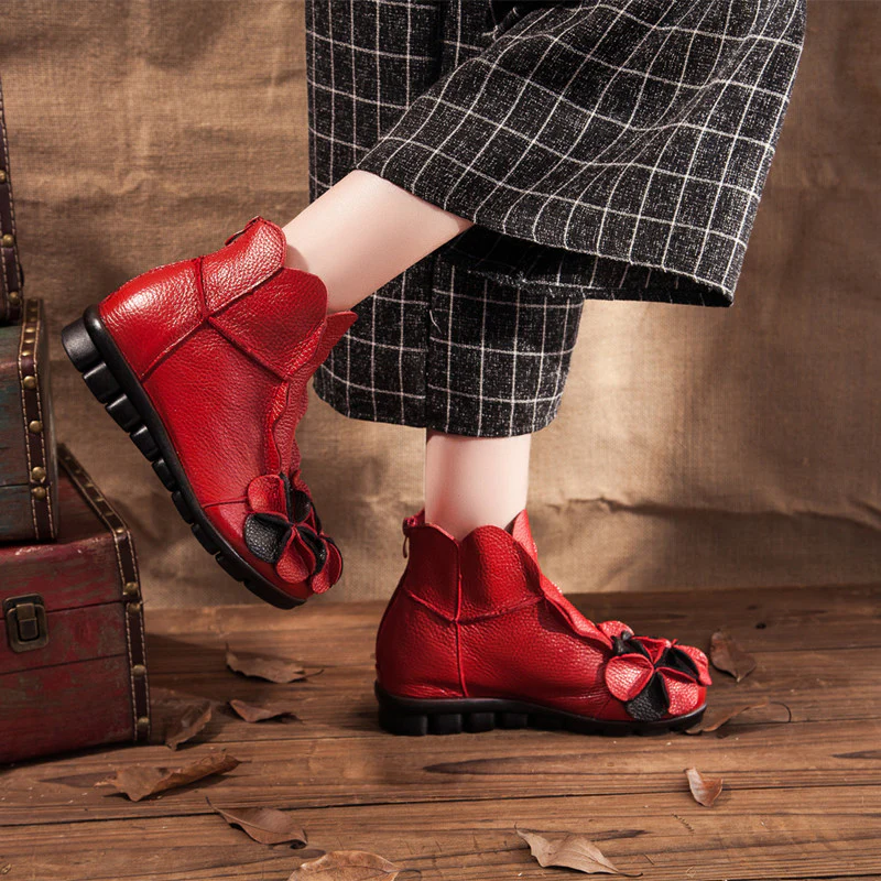 Rumour Has It | Flower Head Accent Sharon Leather Ankle Boots - Image 11