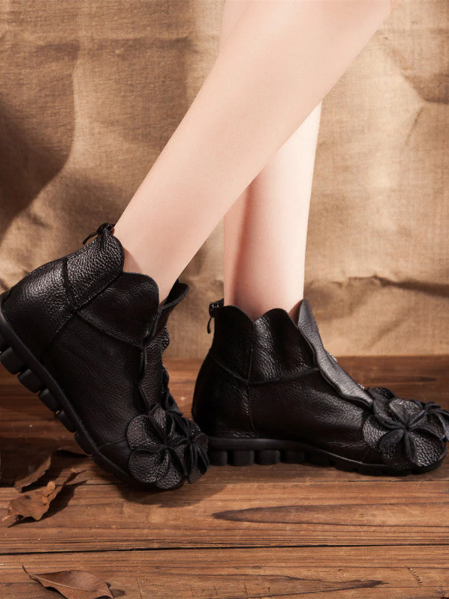 Rumour Has It | Flower Head Accent Sharon Leather Ankle Boots - Image 13