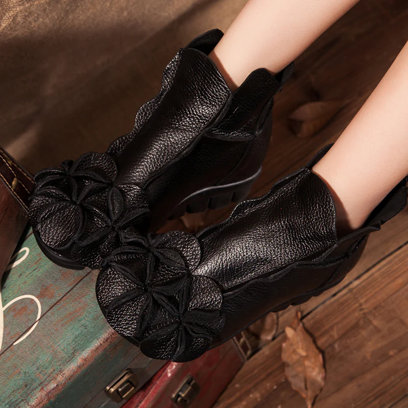 Rumour Has It | Flower Head Accent Sharon Leather Ankle Boots - Image 14