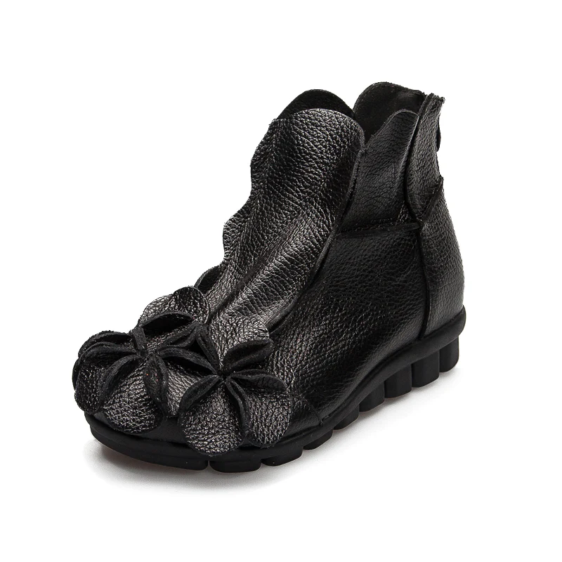 Rumour Has It | Flower Head Accent Sharon Leather Ankle Boots - Image 16