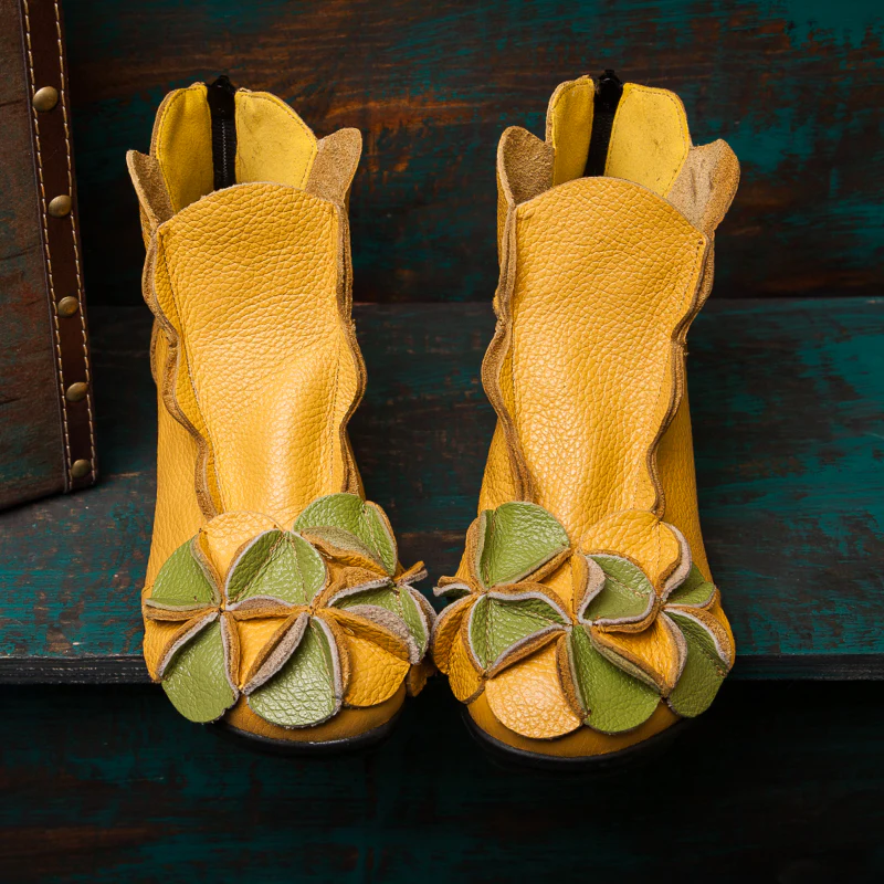 Rumour Has It | Flower Head Accent Sharon Leather Ankle Boots - Image 18