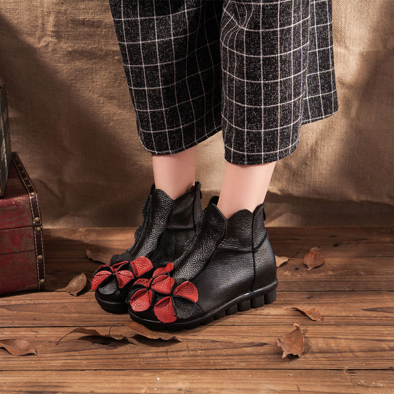 Rumour Has It | Flower Head Accent Sharon Leather Ankle Boots - Image 3