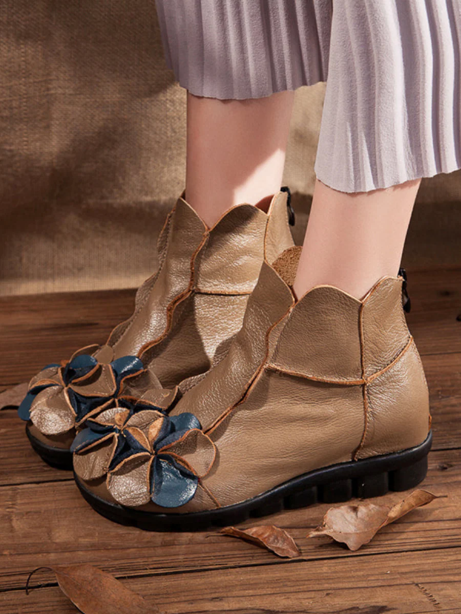 Rumour Has It | Flower Head Accent Sharon Leather Ankle Boots - Image 5
