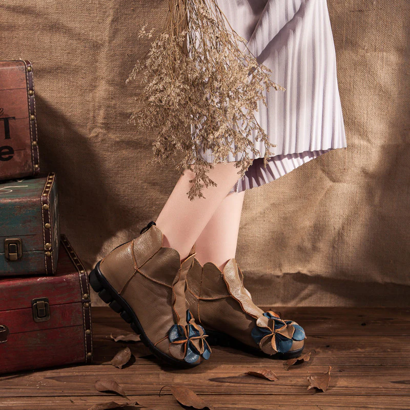 Rumour Has It | Flower Head Accent Sharon Leather Ankle Boots - Image 7