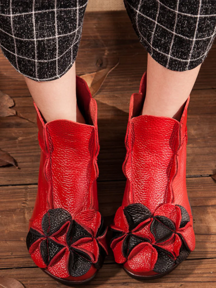 Rumour Has It | Flower Head Accent Sharon Leather Ankle Boots - Image 9