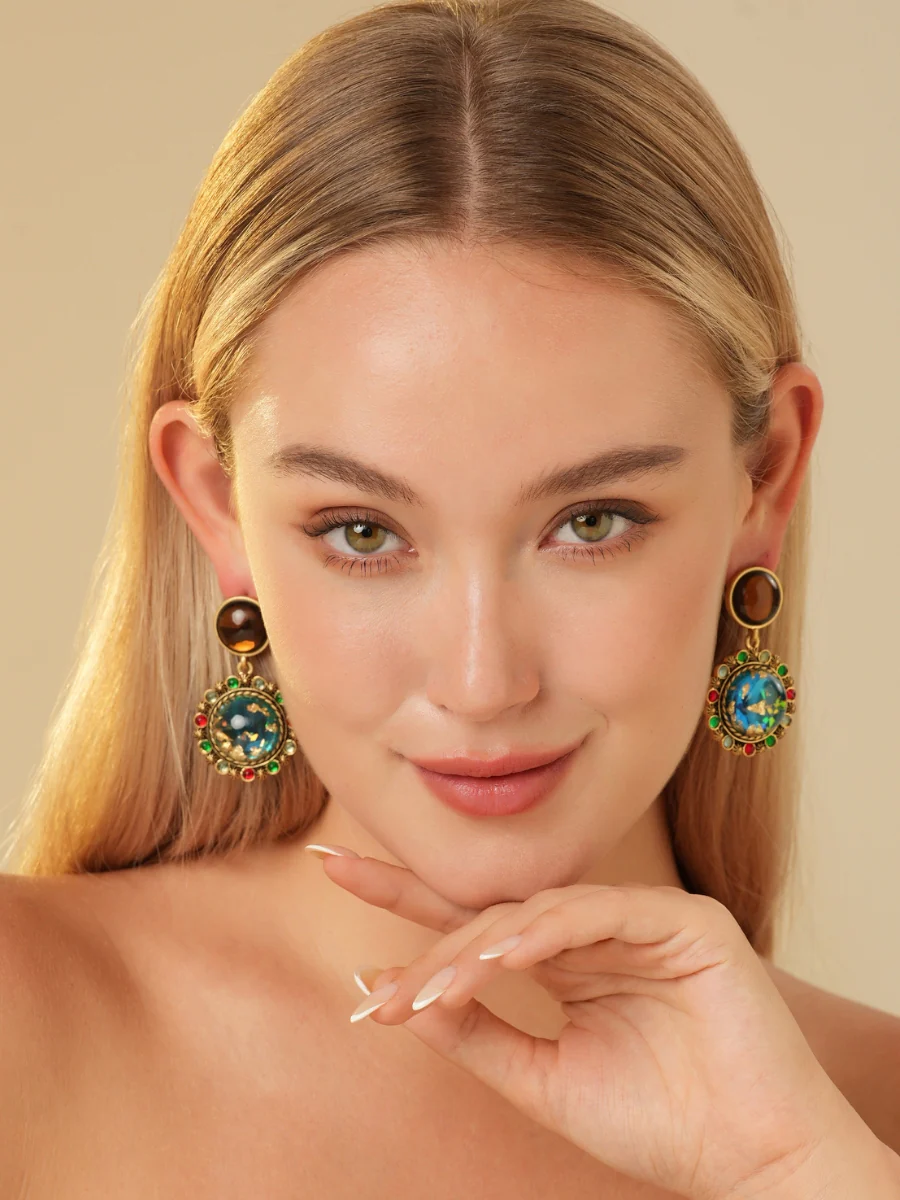 Foil Colored Glaze Gold Plated Drop Earrings - Image 2