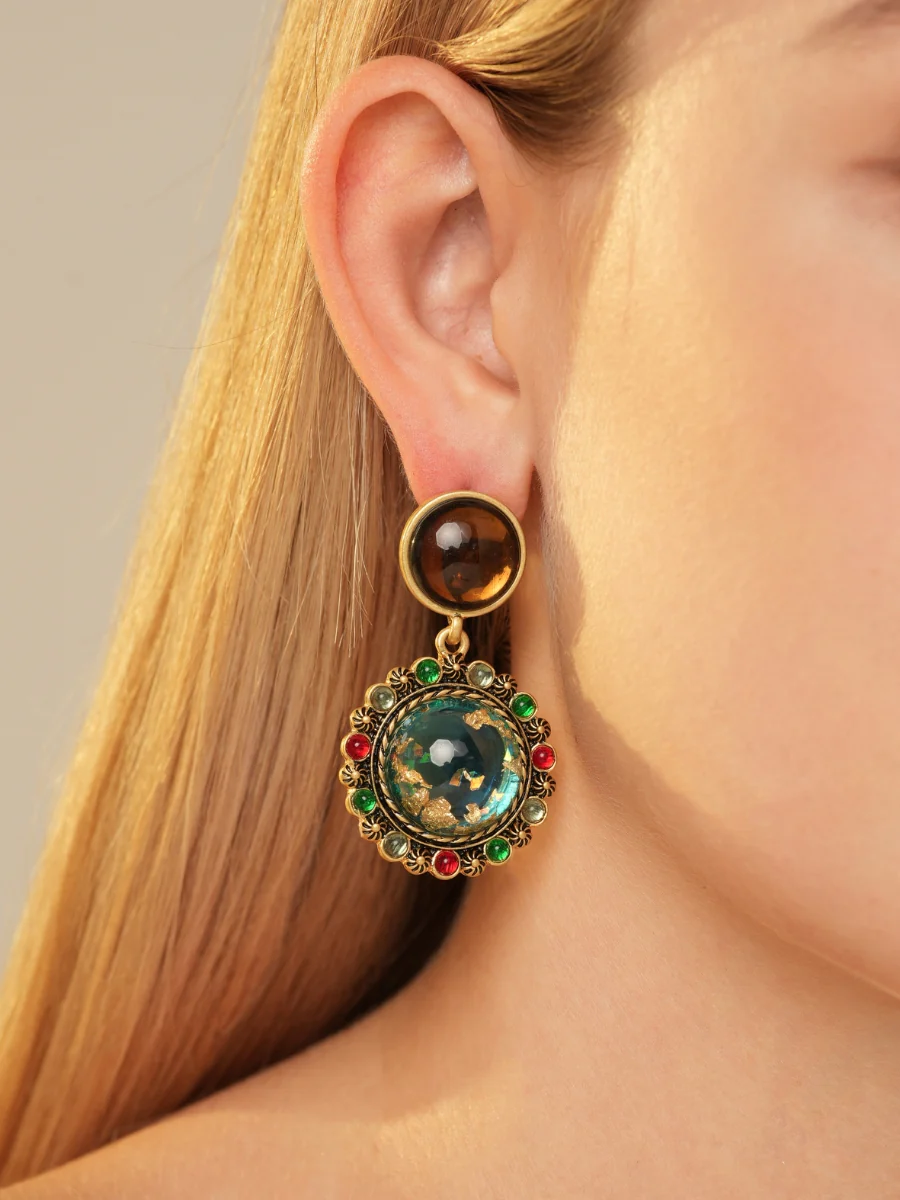 Foil Colored Glaze Gold Plated Drop Earrings - Image 3