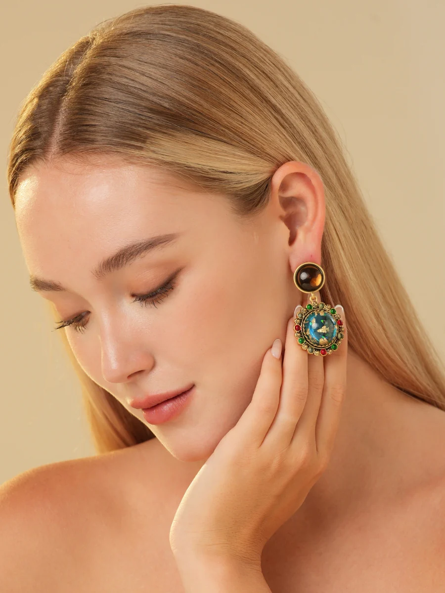 Foil Colored Glaze Gold Plated Drop Earrings - Image 4