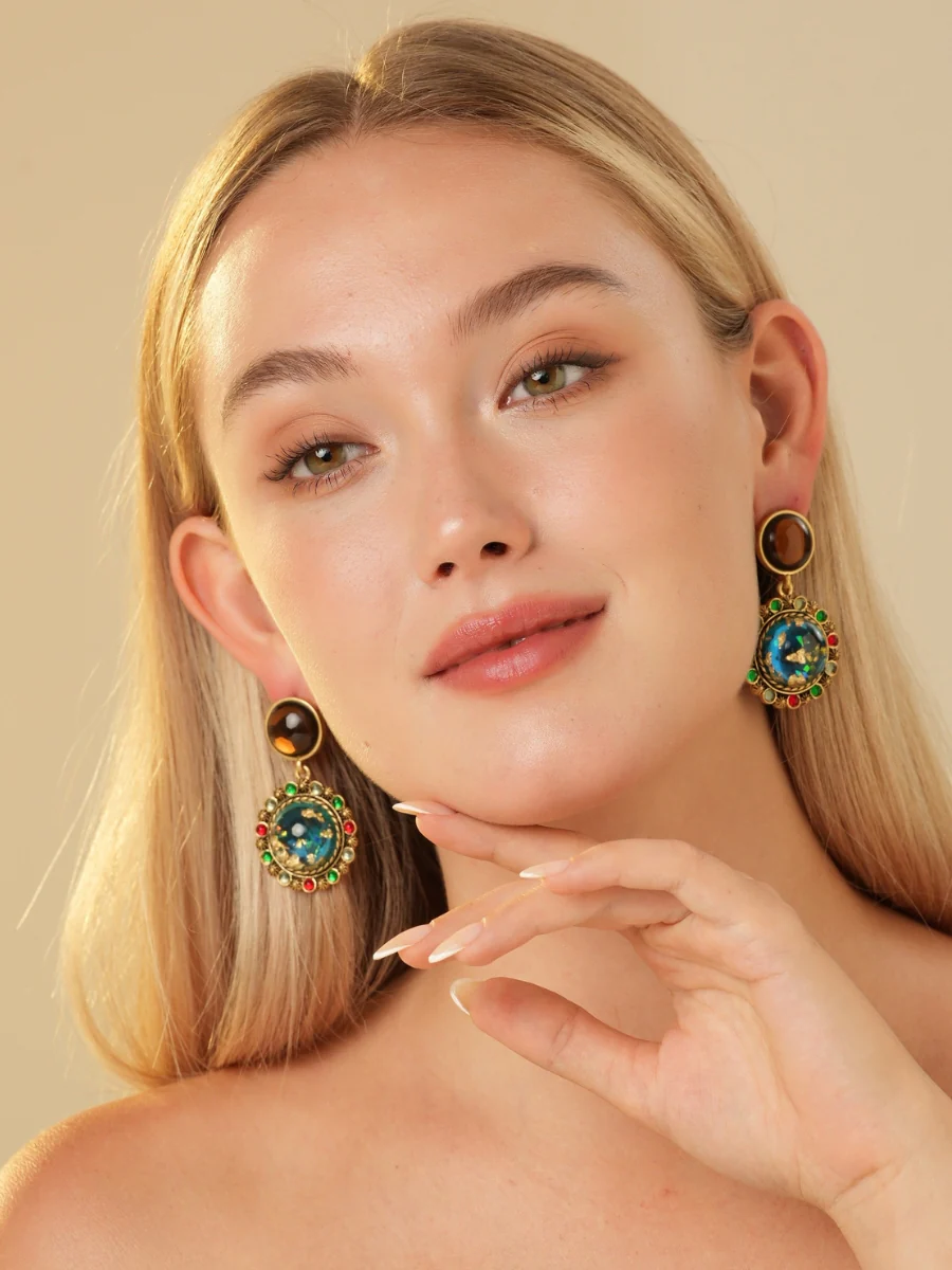 Foil Colored Glaze Gold Plated Drop Earrings - Image 5