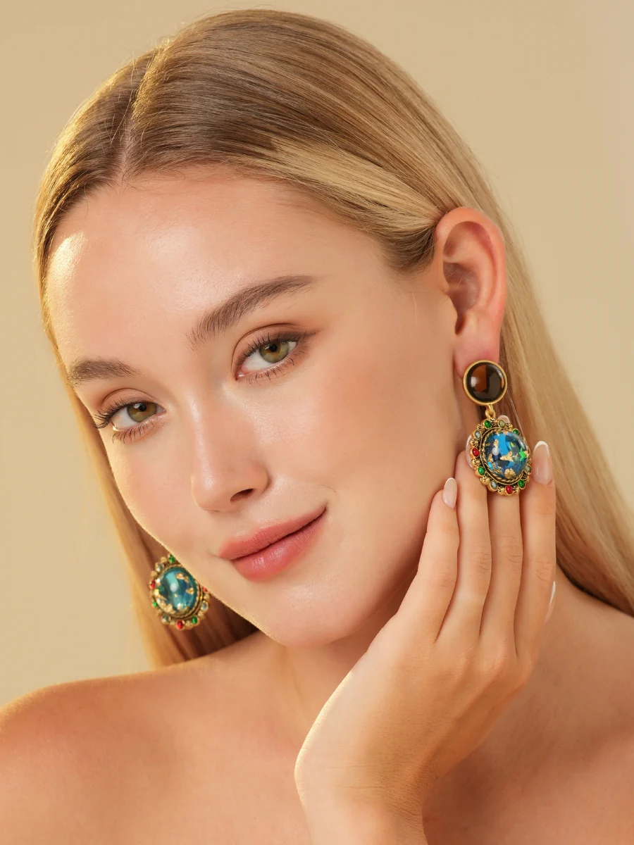 Foil Colored Glaze Gold Plated Drop Earrings - Image 6
