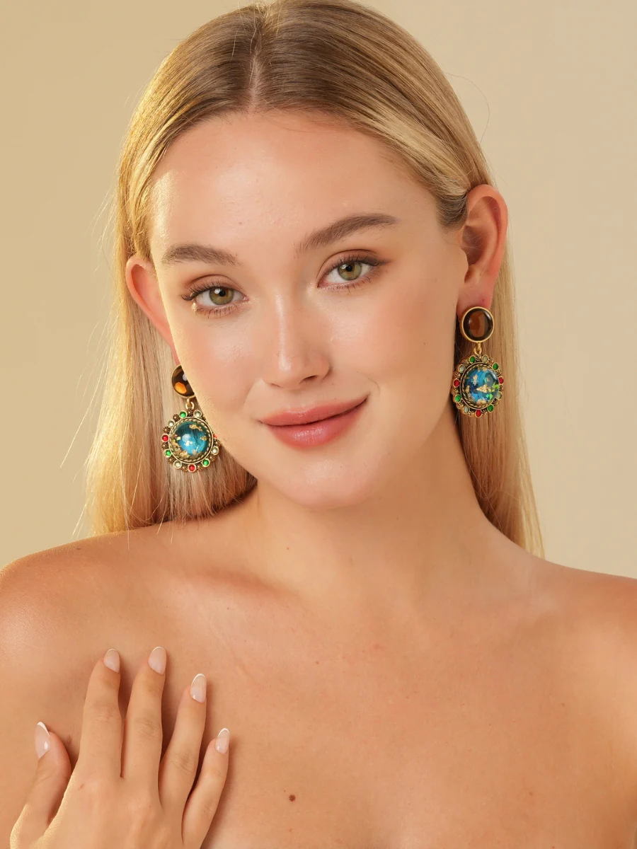 Foil Colored Glaze Gold Plated Drop Earrings - Image 7