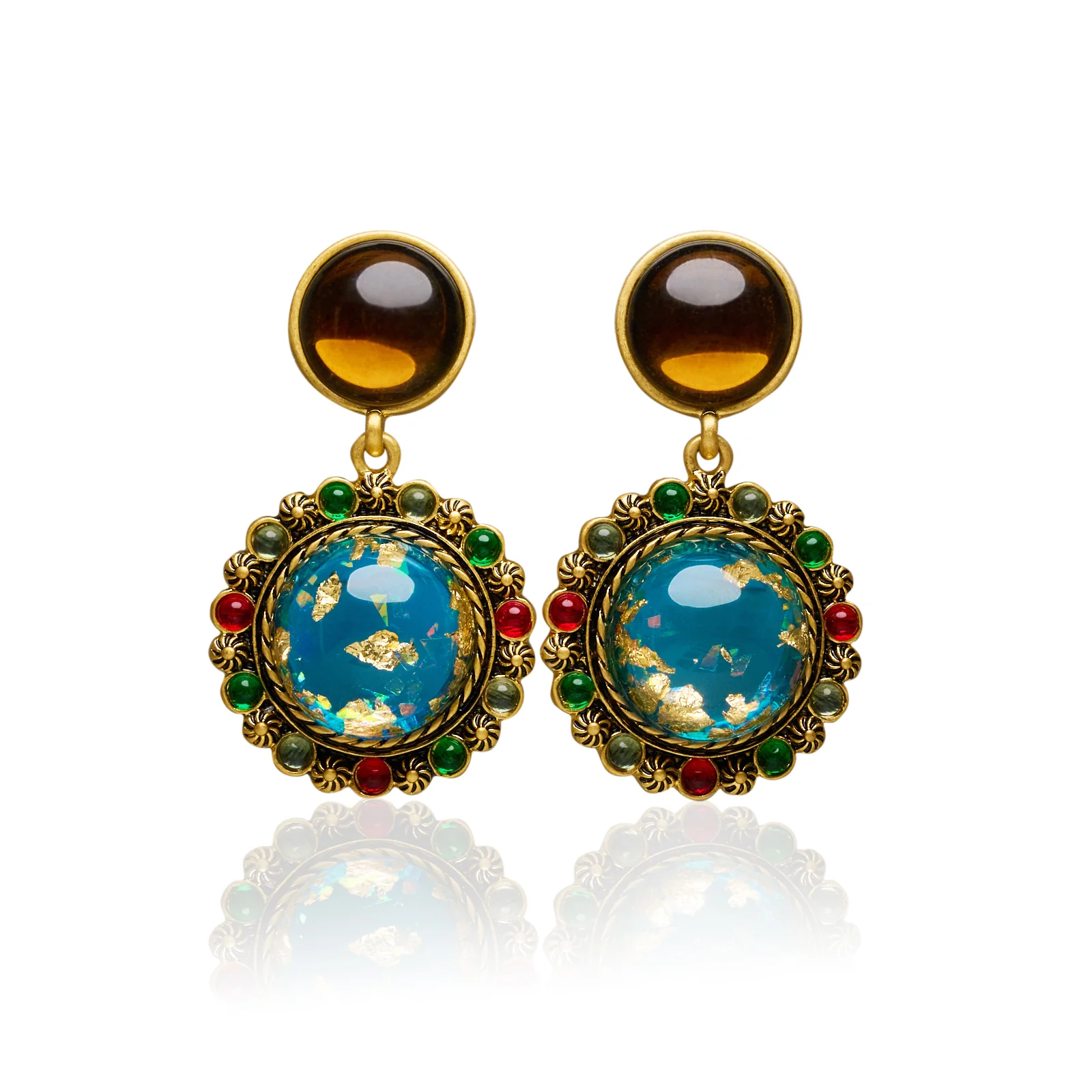 Foil Colored Glaze Gold Plated Drop Earrings - Image 8