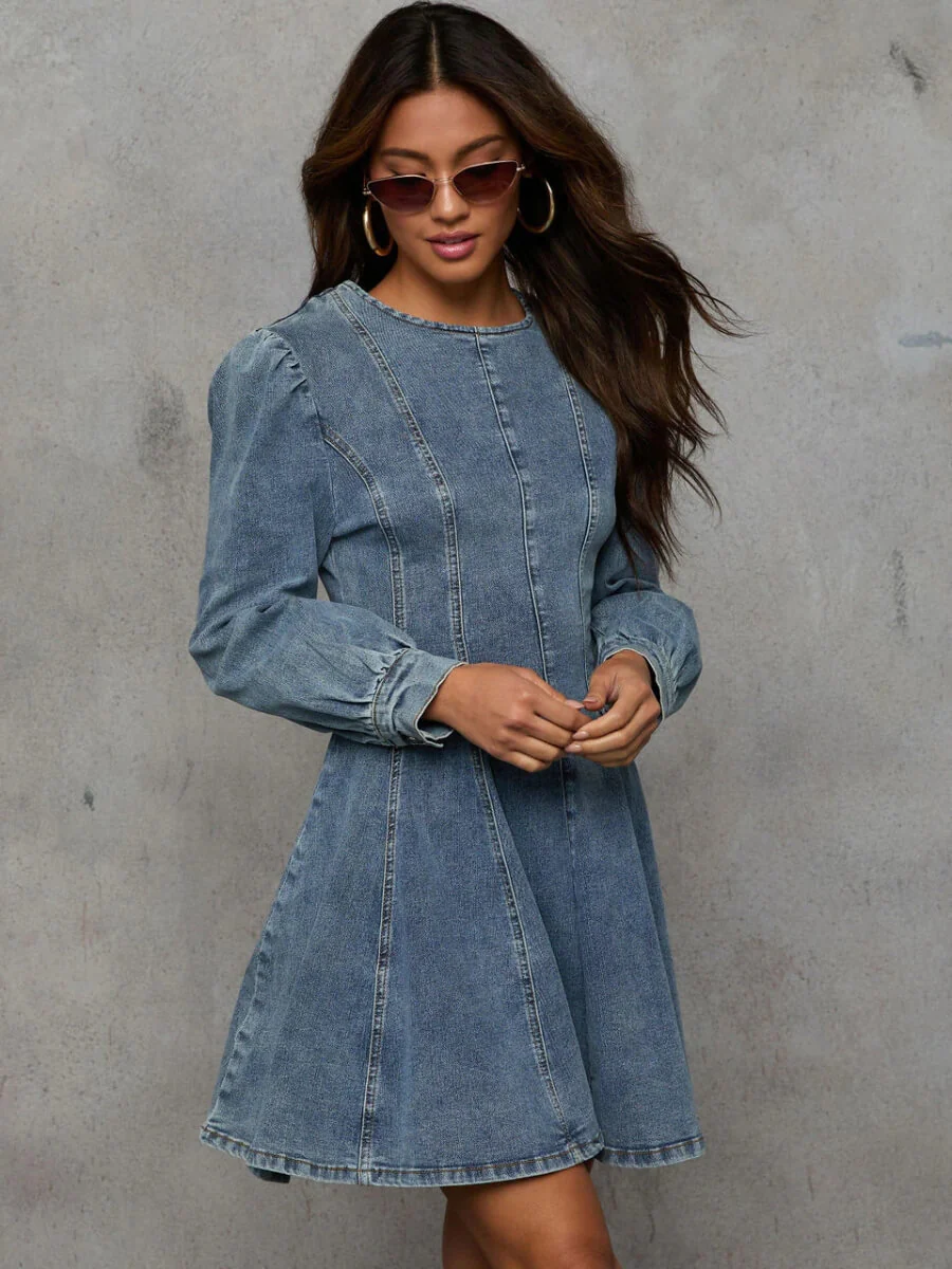 Follow Me Denim Fit And Flare Mini Dress - Denim - Image 4