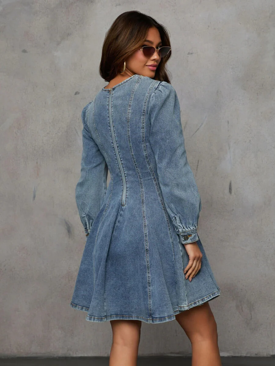 Follow Me Denim Fit And Flare Mini Dress - Denim - Image 6