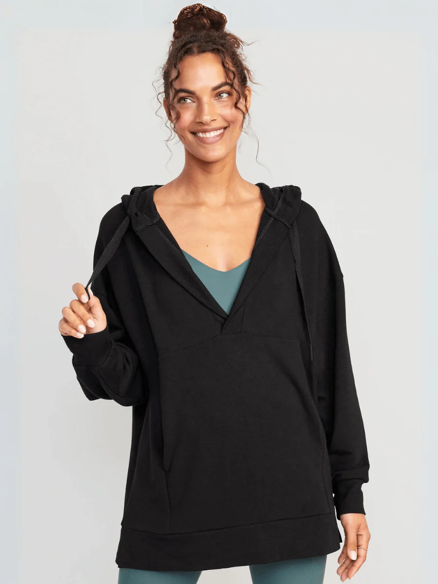 Forever Essential Pocketed Cotton Blend Hoodie - Black