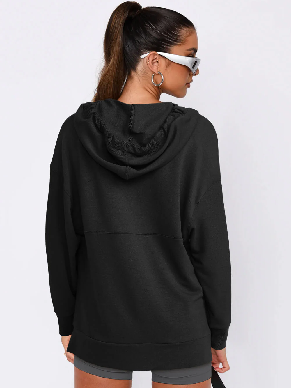 Forever Essential Pocketed Cotton Blend Hoodie - Black - Image 5