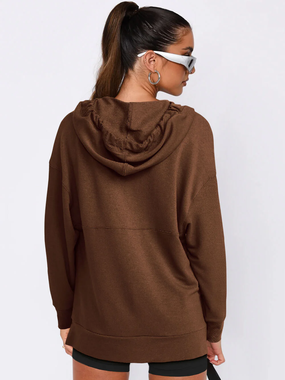 Forever Essential Pocketed Cotton Blend Hoodie - Coffee - Image 5