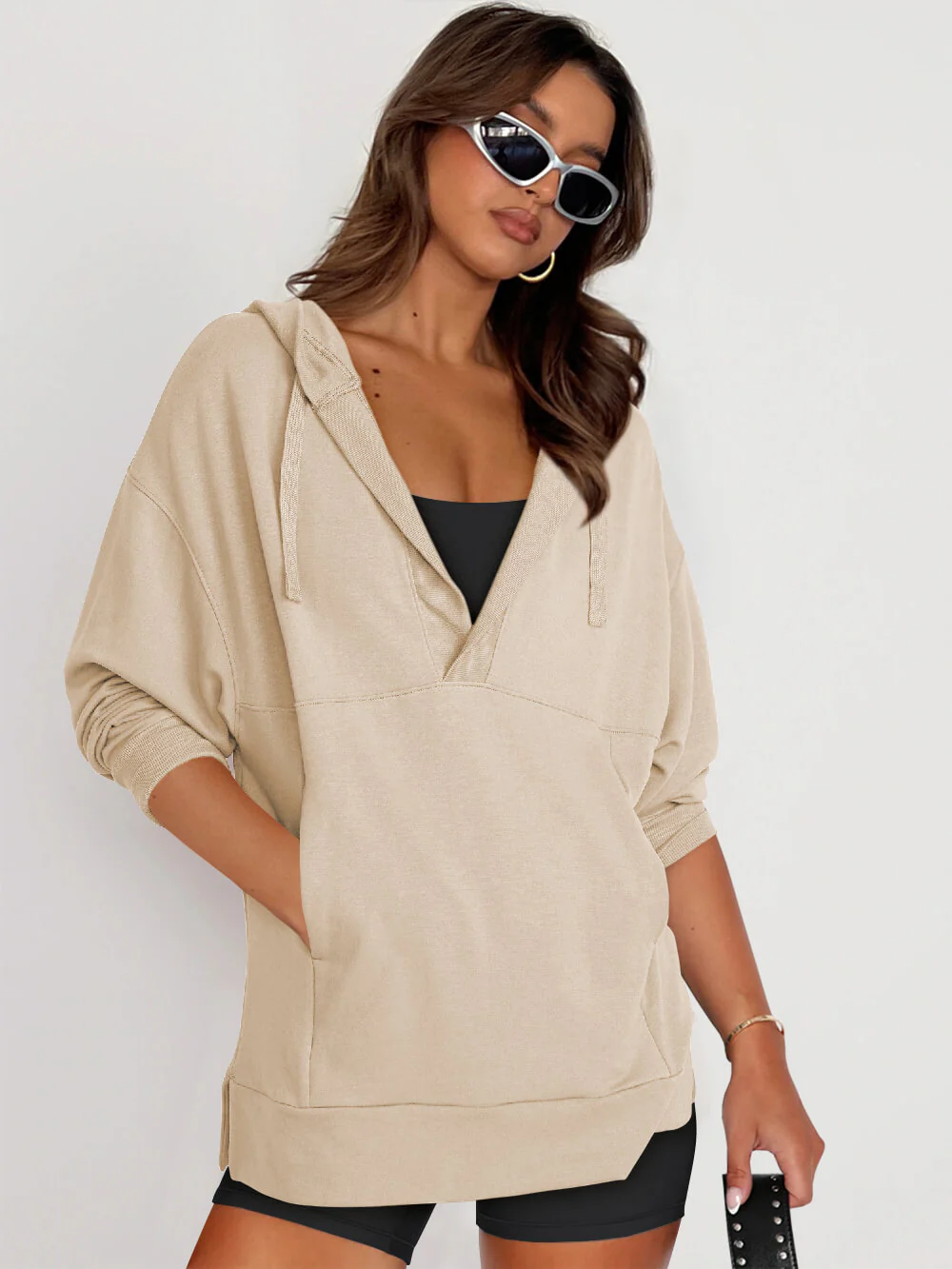 Forever Essential Pocketed Cotton Blend Hoodie - Neutral - Image 4