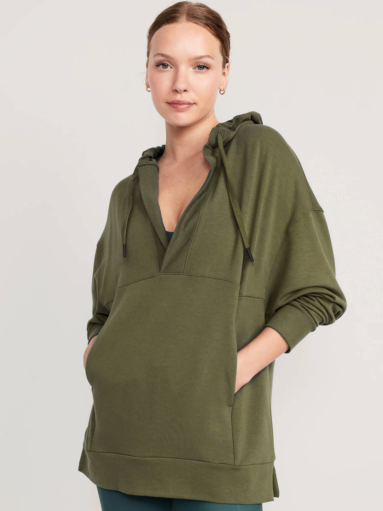 Forever Essential Pocketed Cotton Blend Hoodie - Olive - Image 2