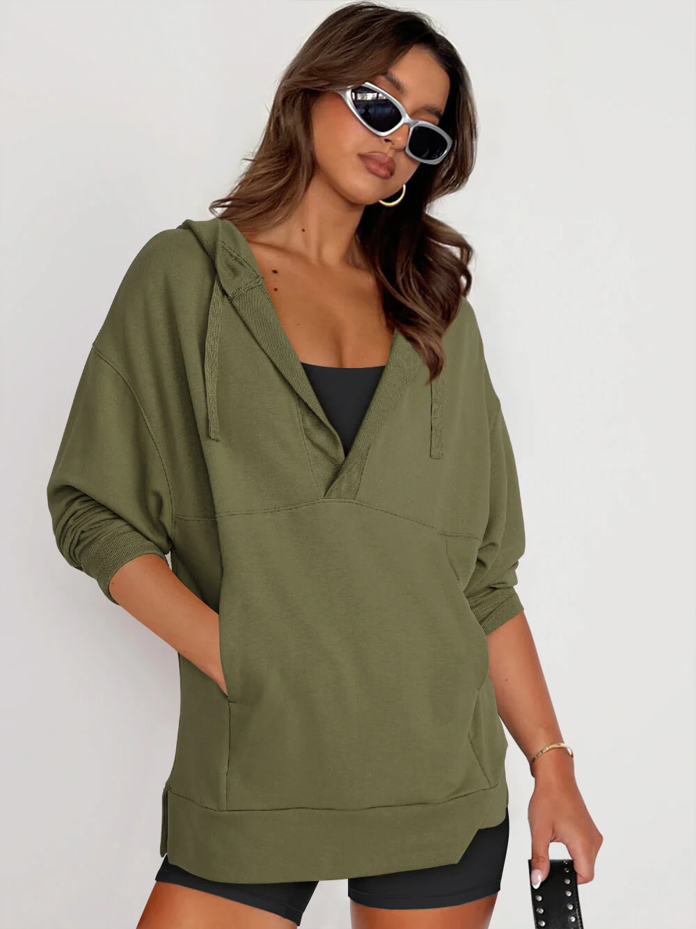 Forever Essential Pocketed Cotton Blend Hoodie - Olive - Image 4
