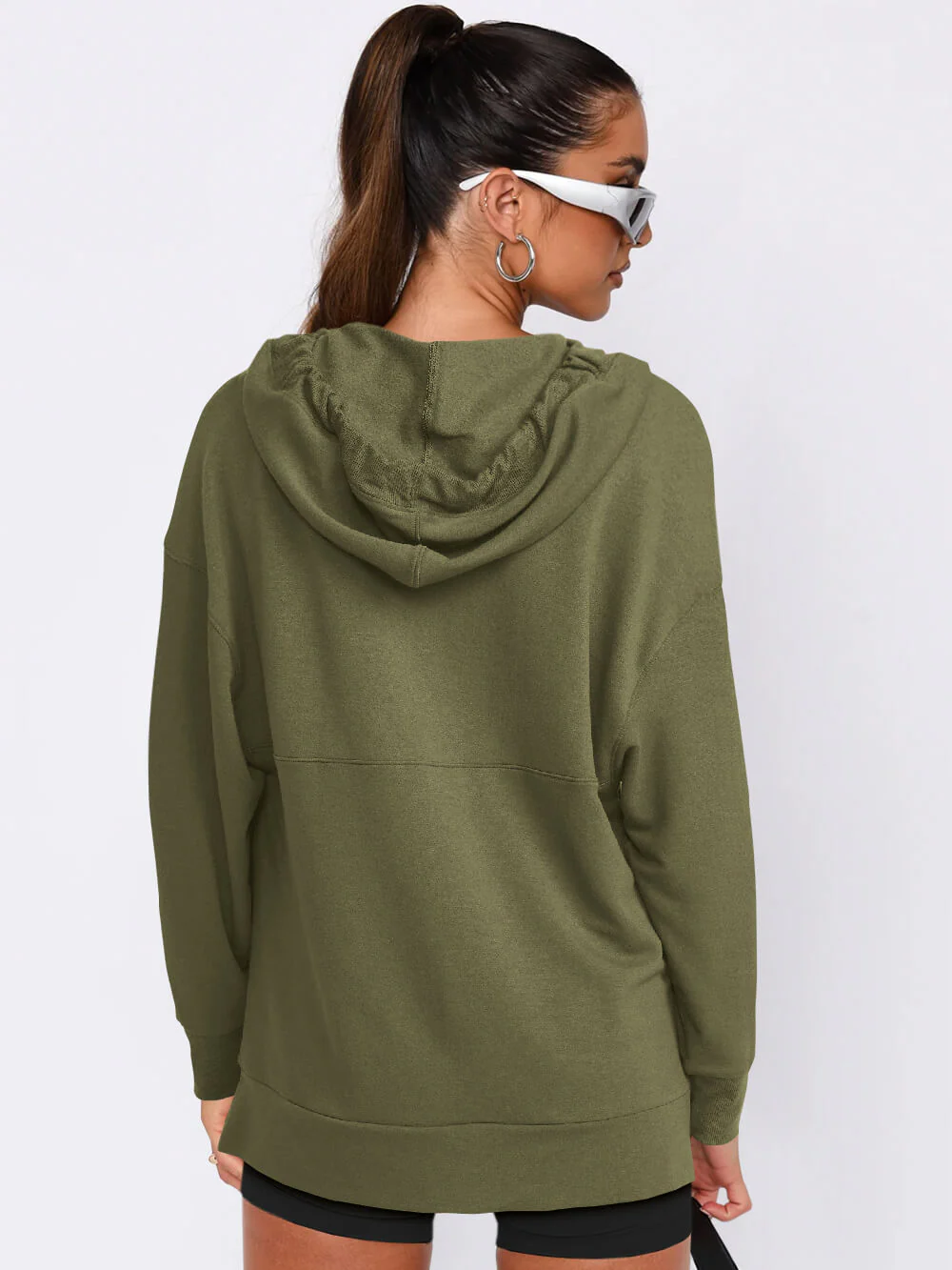 Forever Essential Pocketed Cotton Blend Hoodie - Olive - Image 5