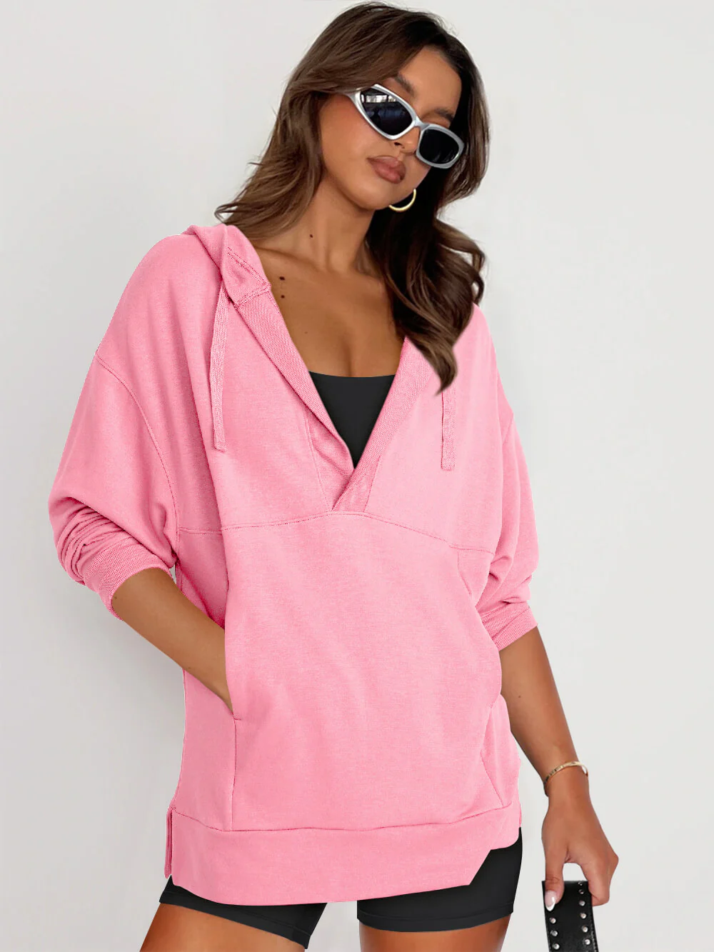 Forever Essential Pocketed Cotton Blend Hoodie - Pink - Image 4