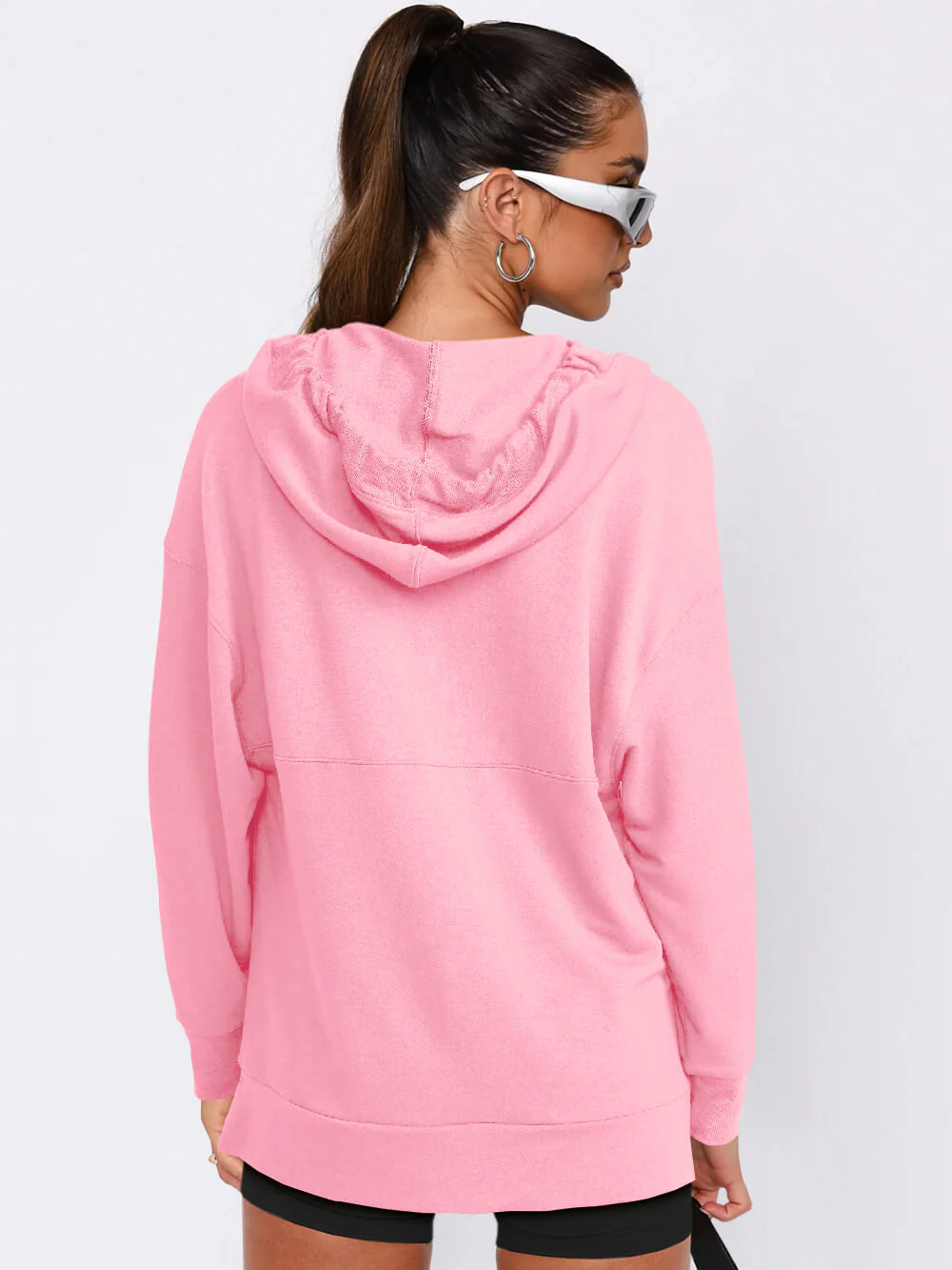 Forever Essential Pocketed Cotton Blend Hoodie - Pink - Image 5