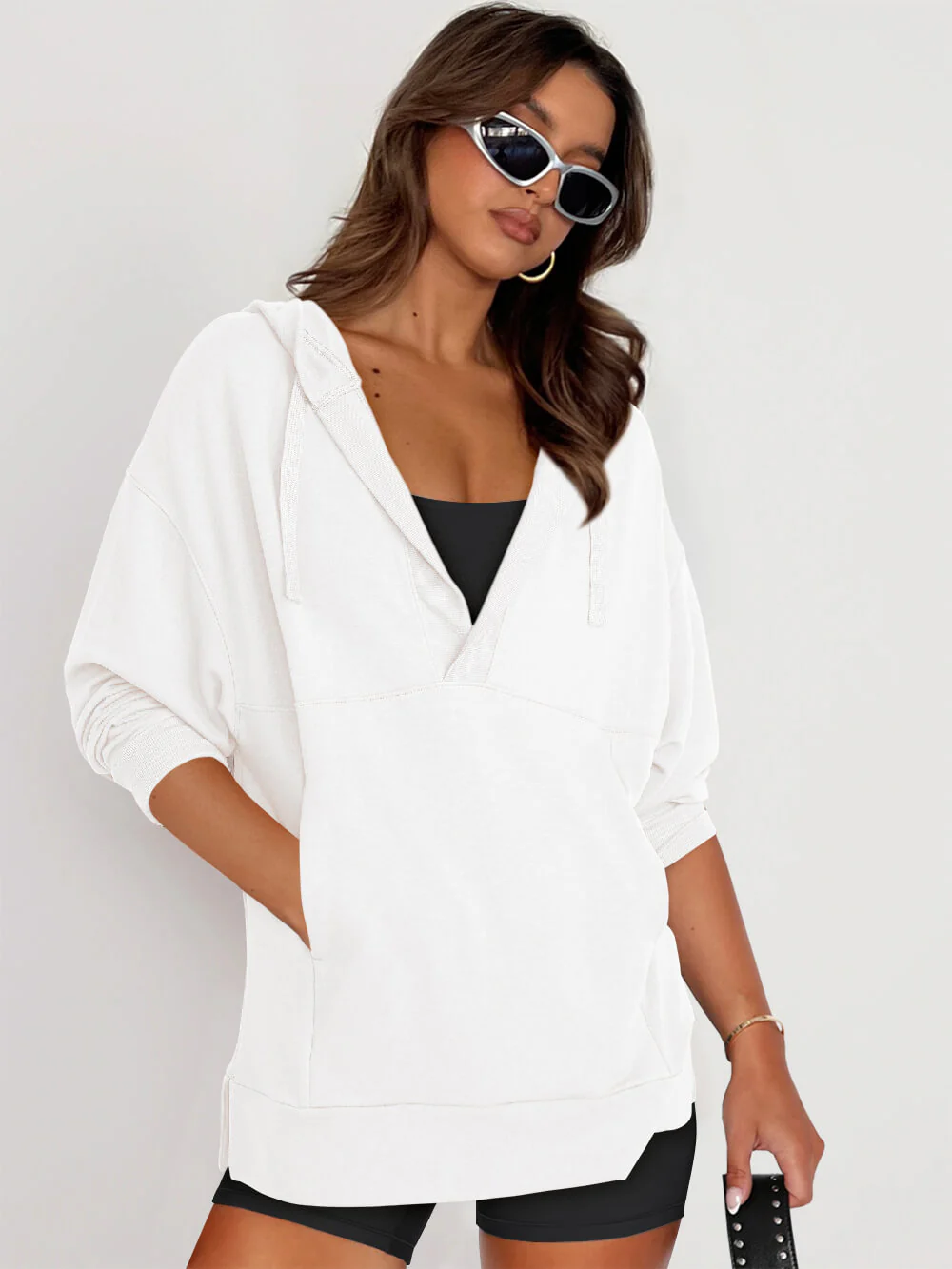 Forever Essential Pocketed Cotton Blend Hoodie - White - Image 4