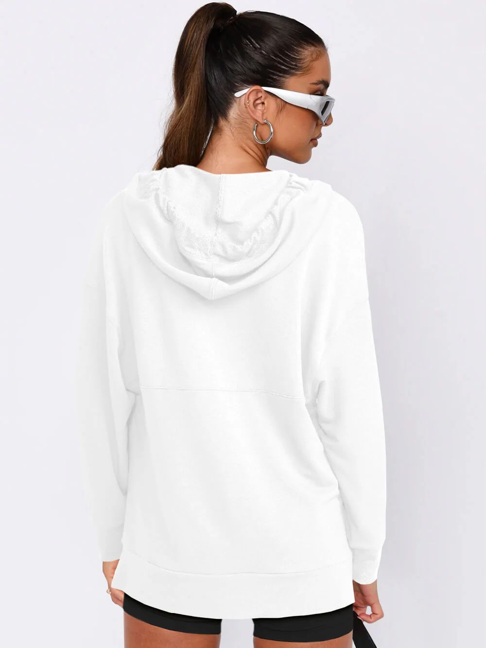 Forever Essential Pocketed Cotton Blend Hoodie - White - Image 5