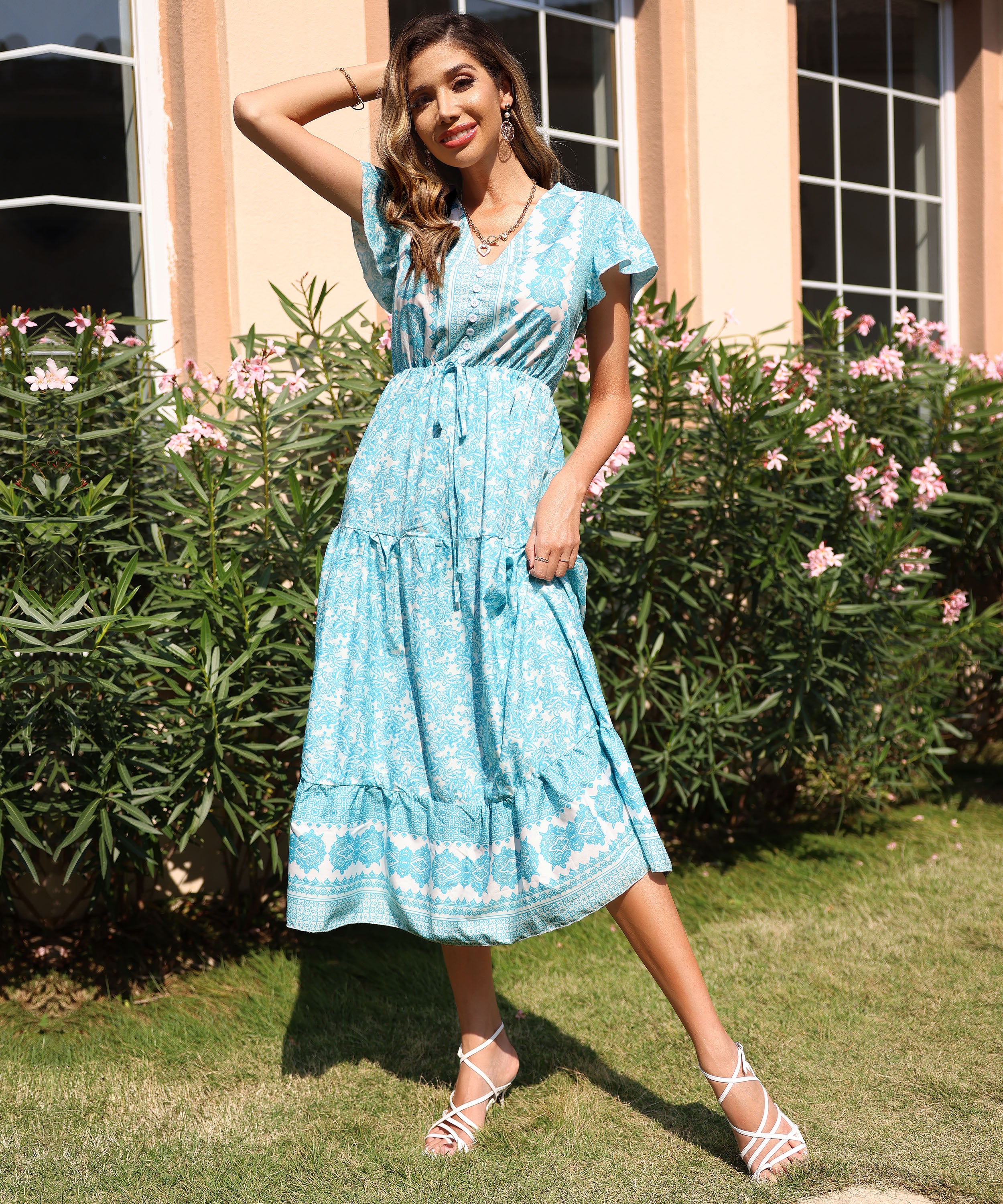 FREDDIE MAXI DRESS - GREEN PRINT - Image 8
