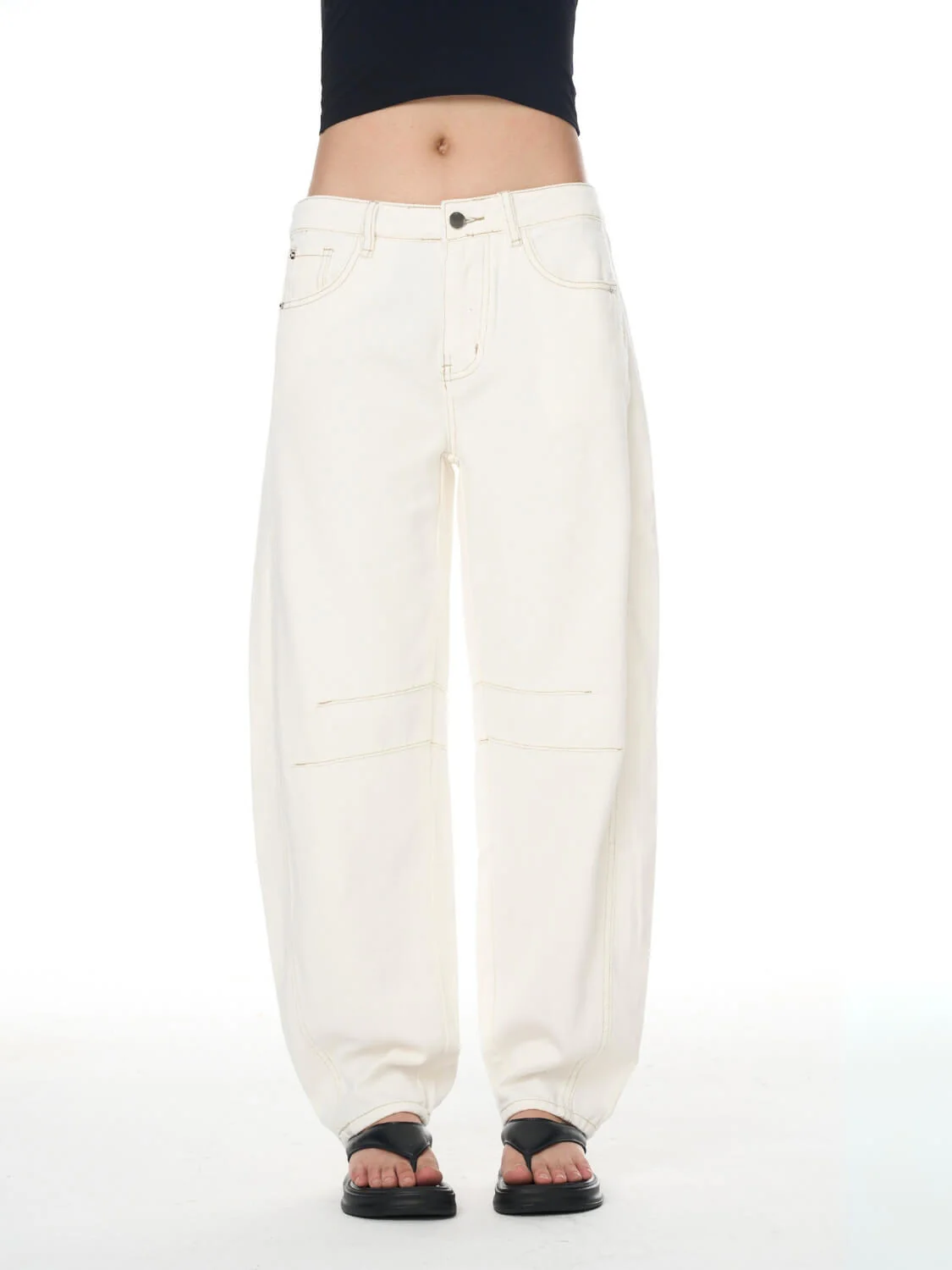 Free Cove Mid Rise Barrel Jeans - ivory - Image 4
