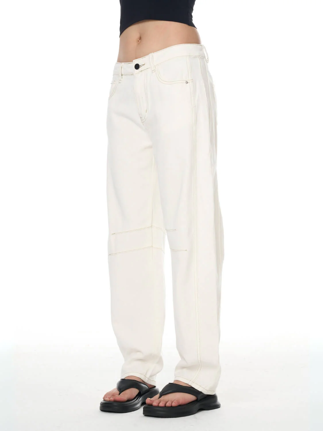 Free Cove Mid Rise Barrel Jeans - ivory - Image 5
