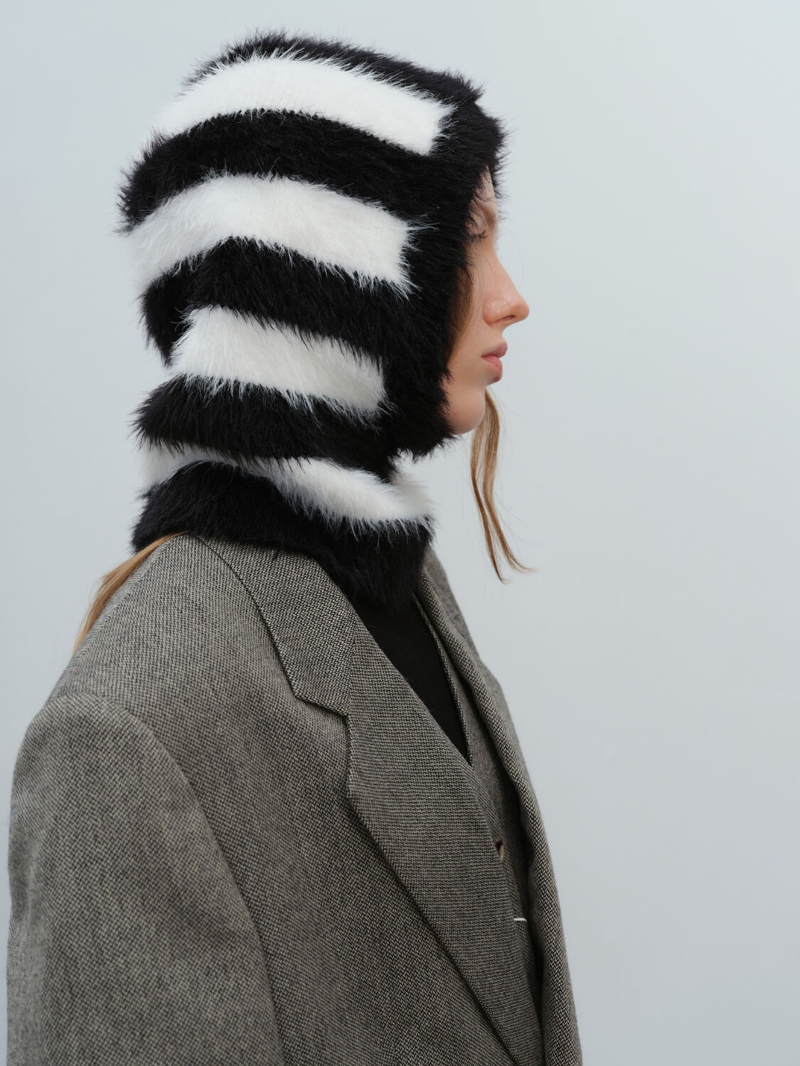 French Style Faux Mink Fur Balaclava Knit Hat - black - Image 4