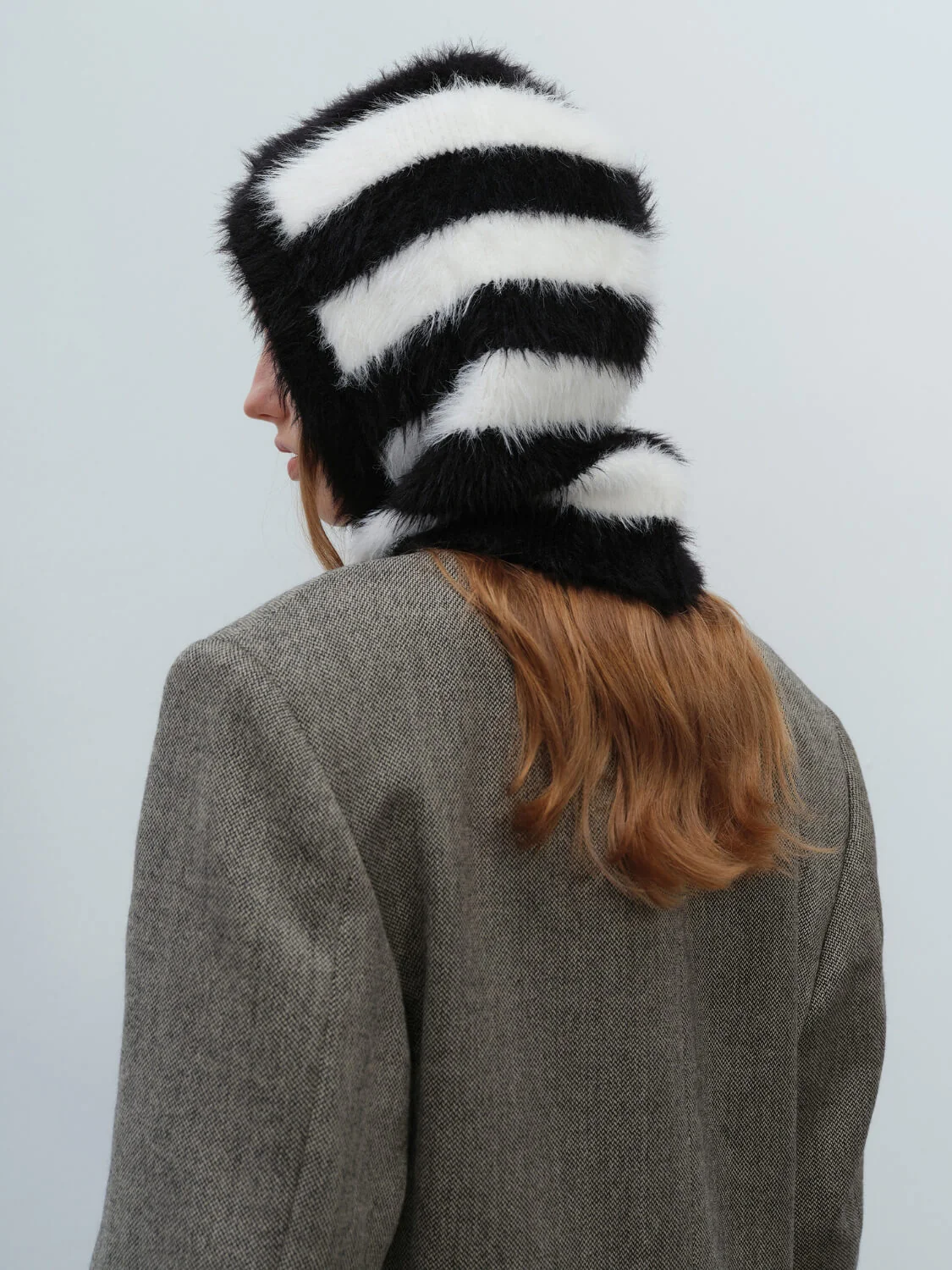 French Style Faux Mink Fur Balaclava Knit Hat - black - Image 6