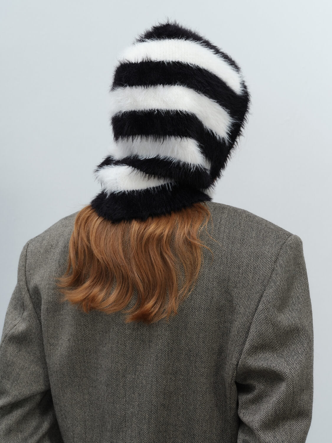 French Style Faux Mink Fur Balaclava Knit Hat - black - Image 7