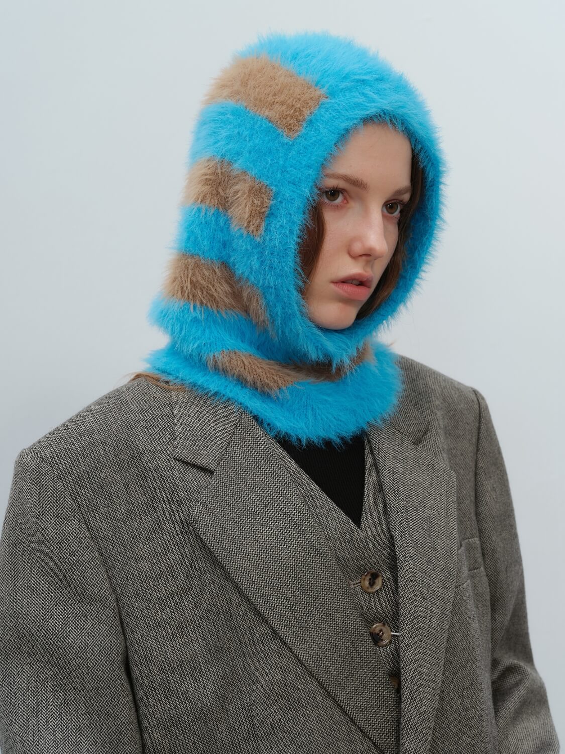 French Style Faux Mink Fur Balaclava Knit Hat - blue - Image 2