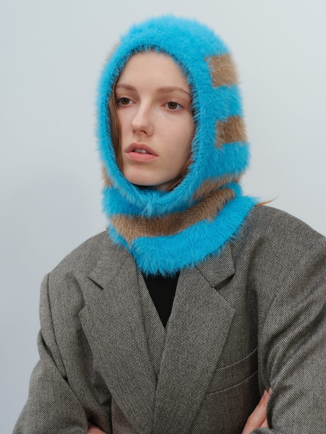 French Style Faux Mink Fur Balaclava Knit Hat - blue - Image 3