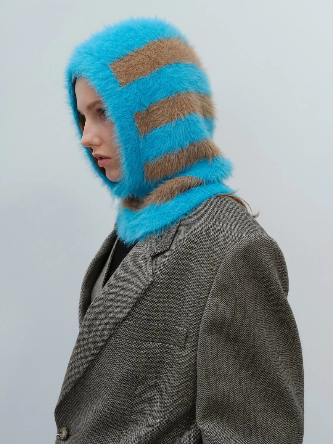 French Style Faux Mink Fur Balaclava Knit Hat - blue - Image 4