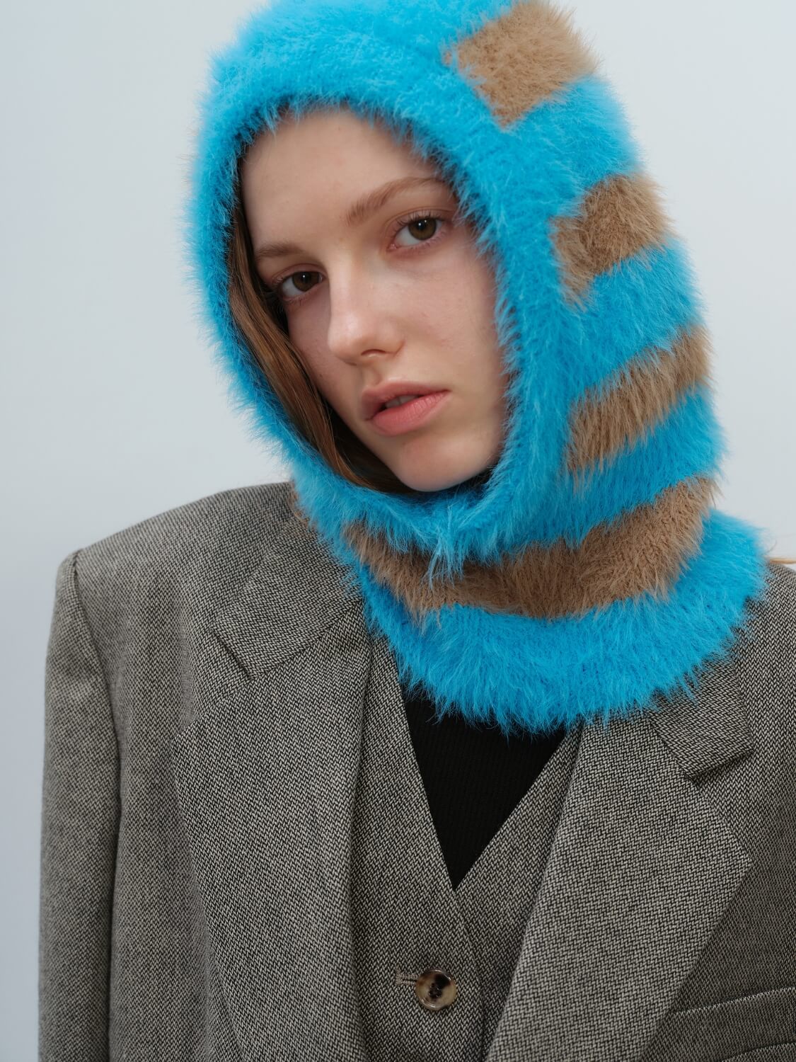 French Style Faux Mink Fur Balaclava Knit Hat - blue - Image 5