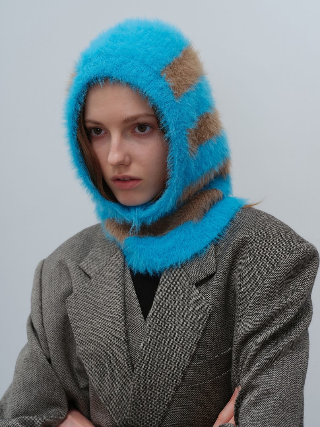 French Style Faux Mink Fur Balaclava Knit Hat - blue - Image 6
