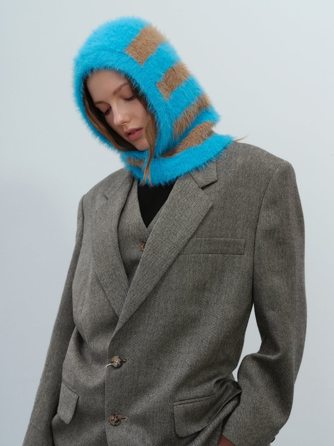 French Style Faux Mink Fur Balaclava Knit Hat - blue - Image 8