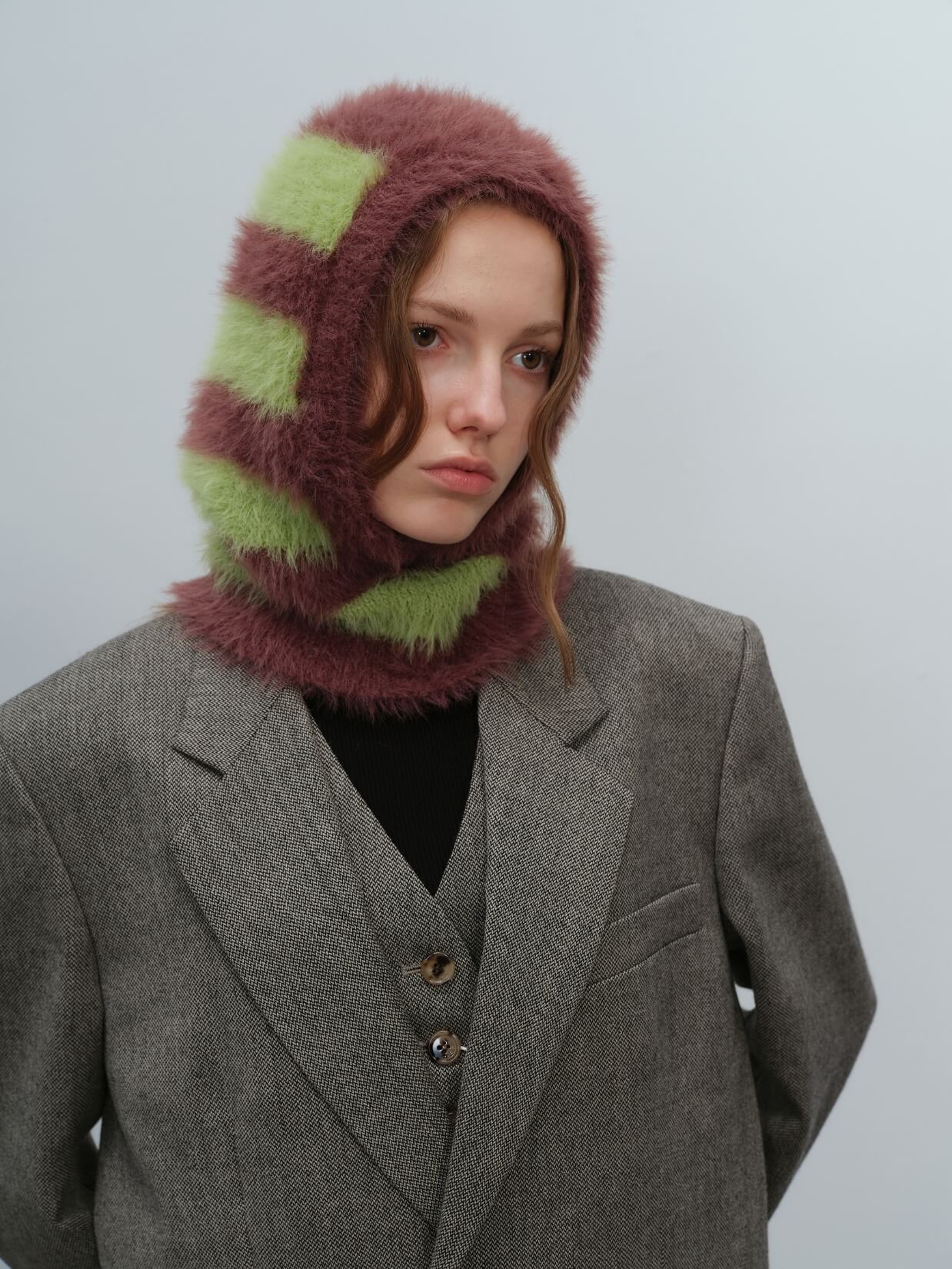 French Style Faux Mink Fur Balaclava Knit Hat - brown - Image 2