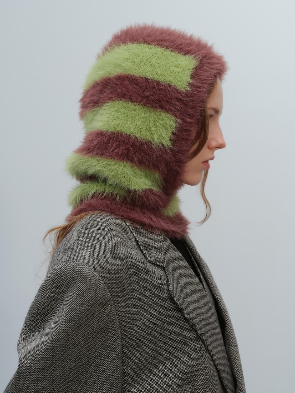 French Style Faux Mink Fur Balaclava Knit Hat - brown - Image 3