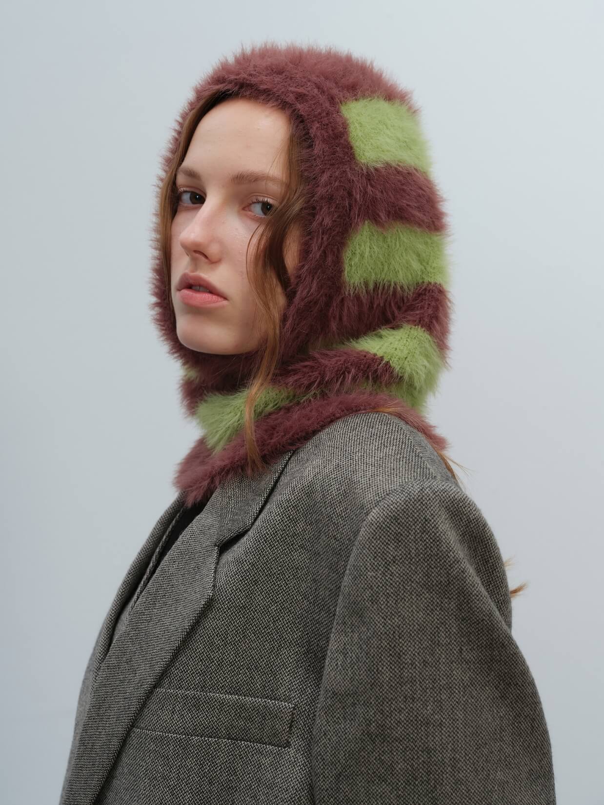 French Style Faux Mink Fur Balaclava Knit Hat - brown - Image 4