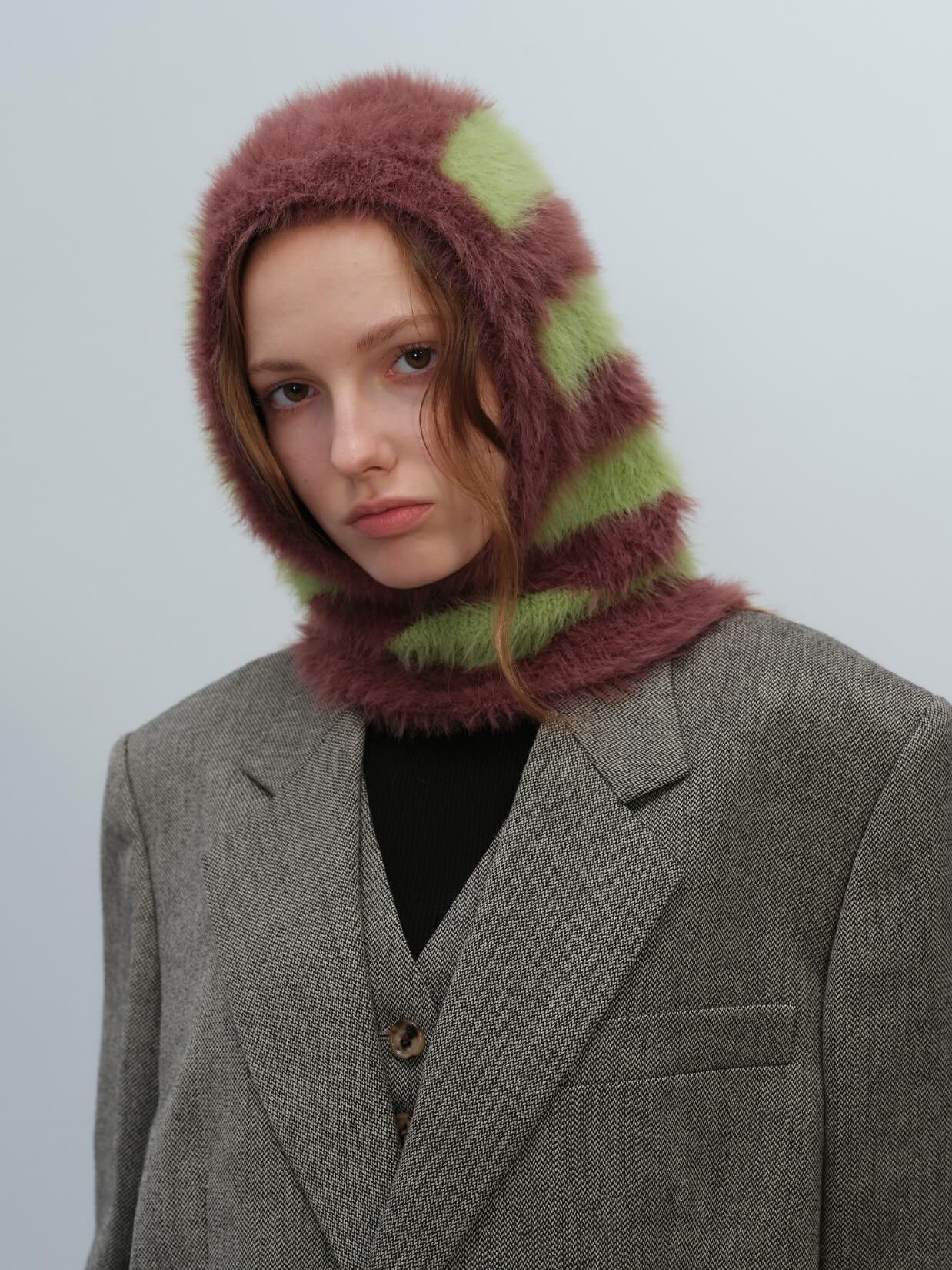French Style Faux Mink Fur Balaclava Knit Hat - brown - Image 6