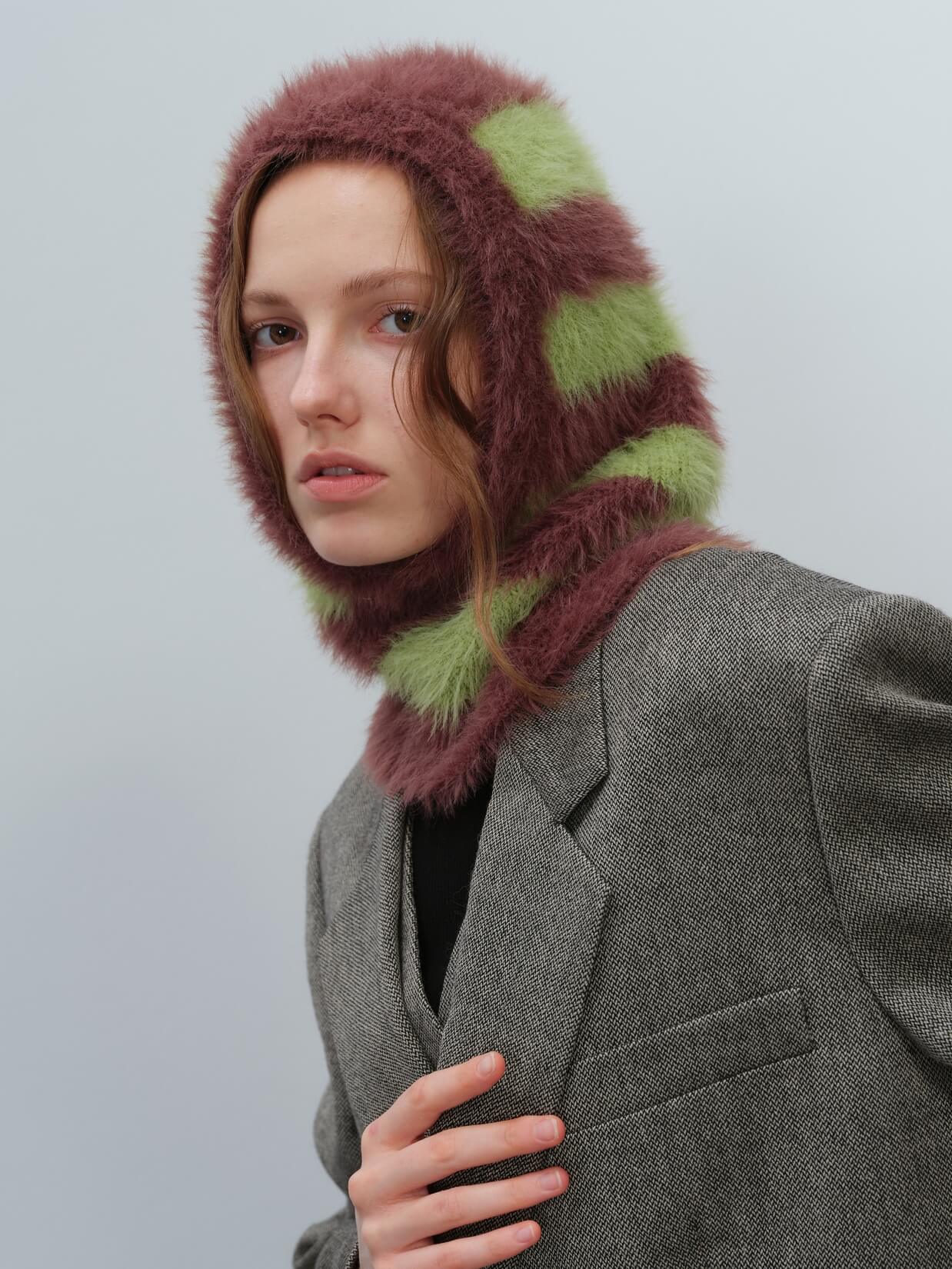 French Style Faux Mink Fur Balaclava Knit Hat - brown - Image 7
