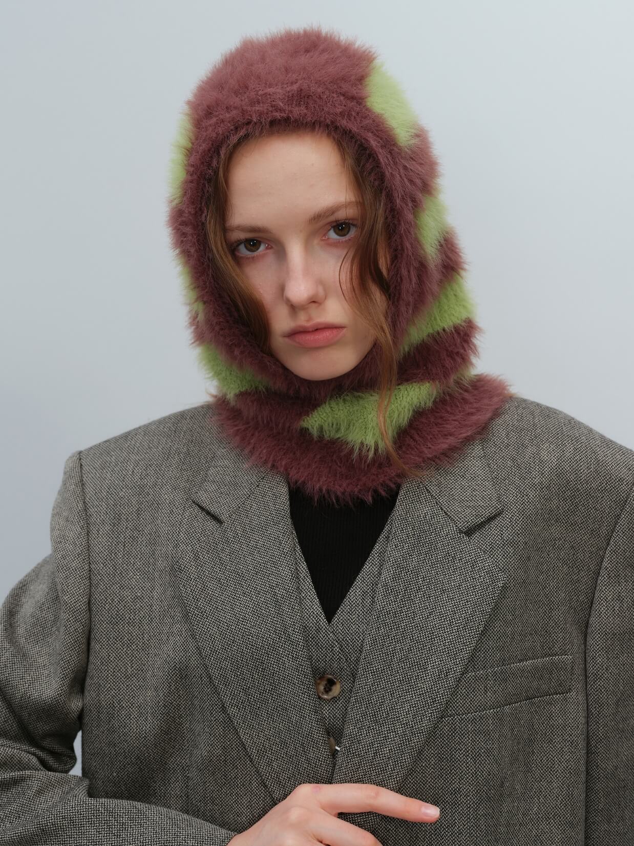 French Style Faux Mink Fur Balaclava Knit Hat - brown - Image 8